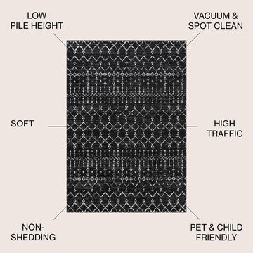 Moroccan Hype Boho Vintage Diamond Area Rug Black/Ivory